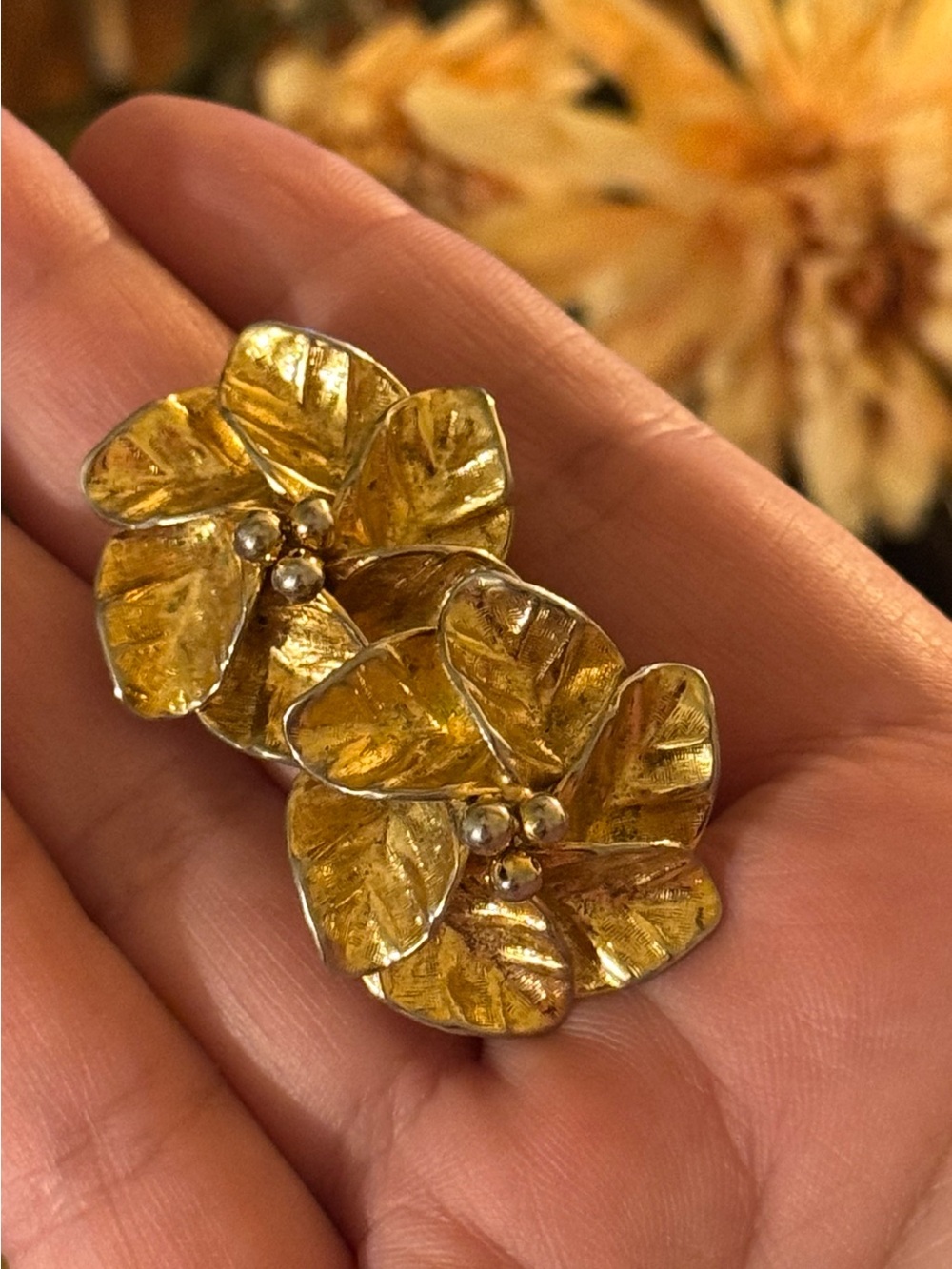 Gold Flower Vintage French Earrings